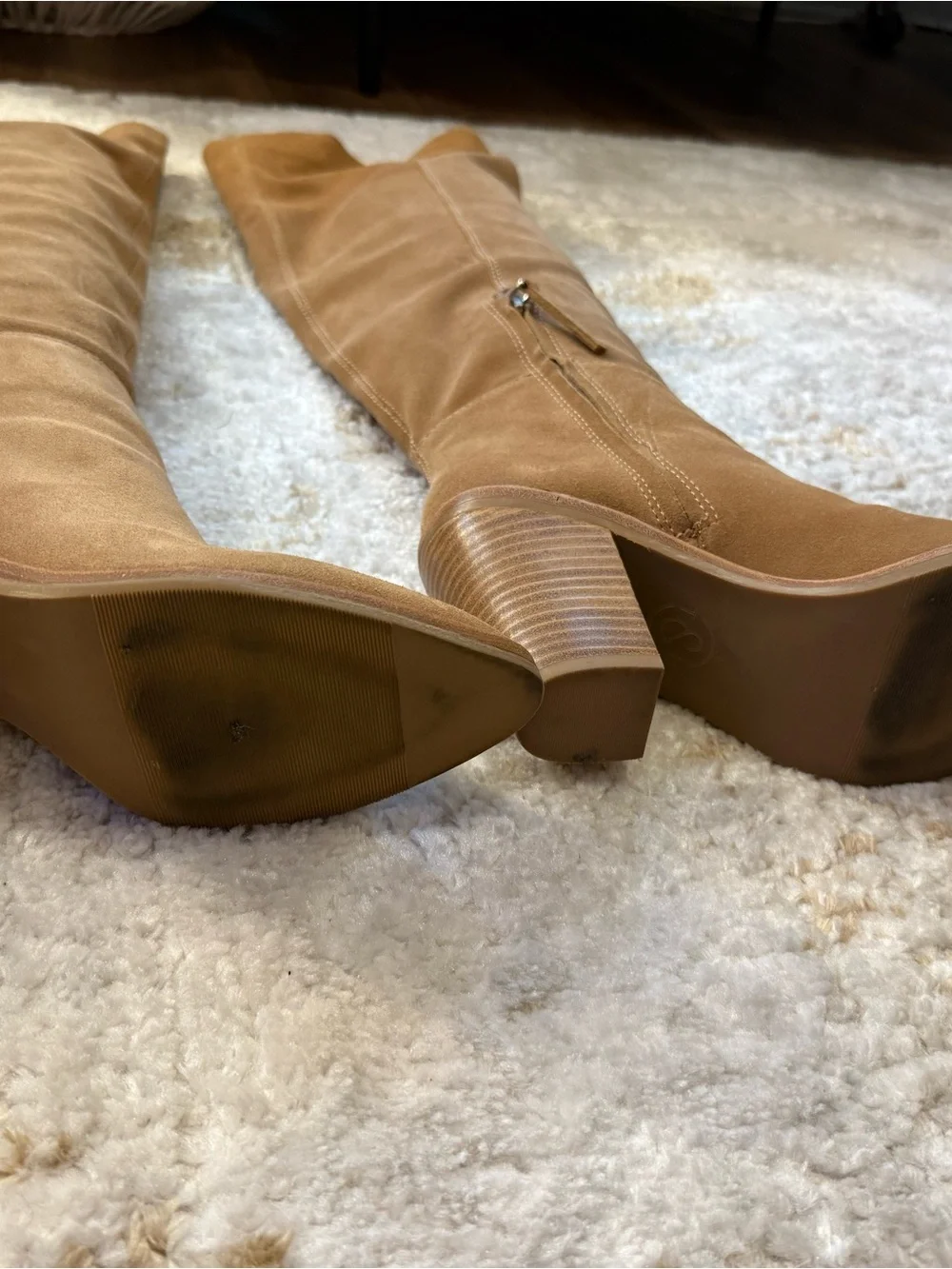 Women's Tall Suede Block Heel Boots in Camel / Tan